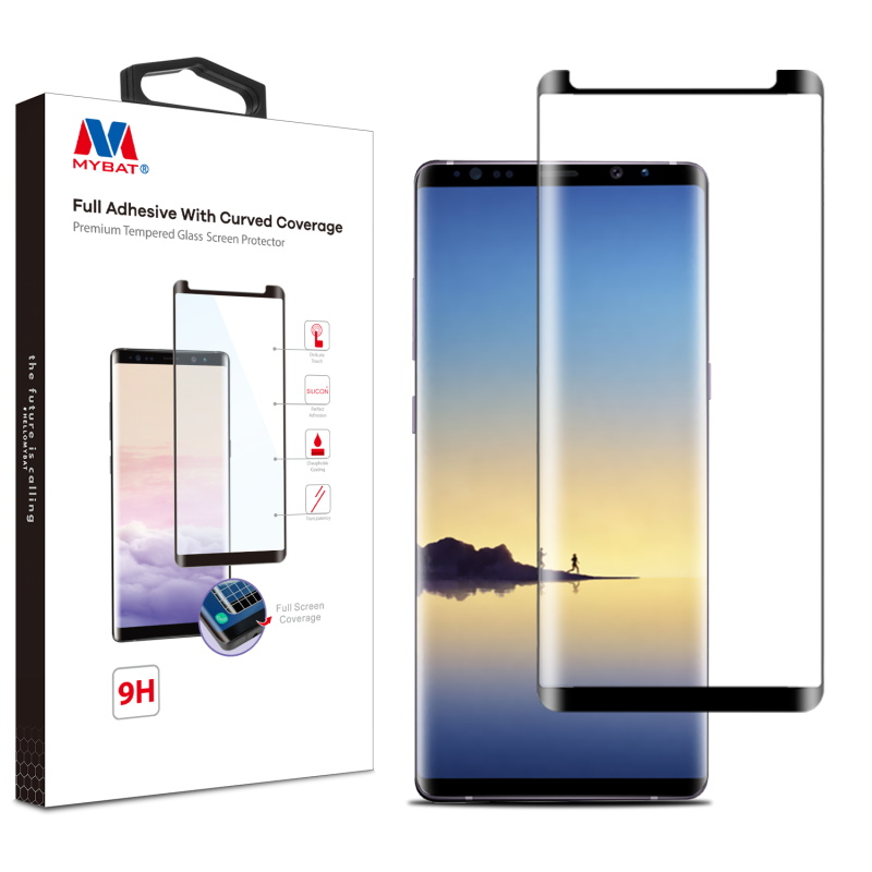 MyBat Full Adhesive with Curved Coverage Premium Tempered Glass Screen Protector for Samsung Galaxy Note 8 - Black