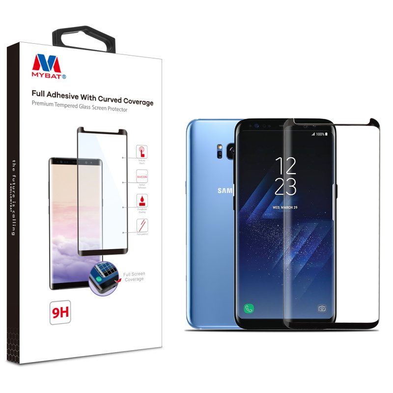 MyBat Full Adhesive with Curved Coverage Premium Tempered Glass Screen Protector for Samsung Galaxy S8 - Black