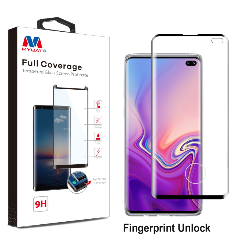 MyBat Full Coverage Tempered Glass Screen Protector for Samsung Galaxy S10 plus - Black