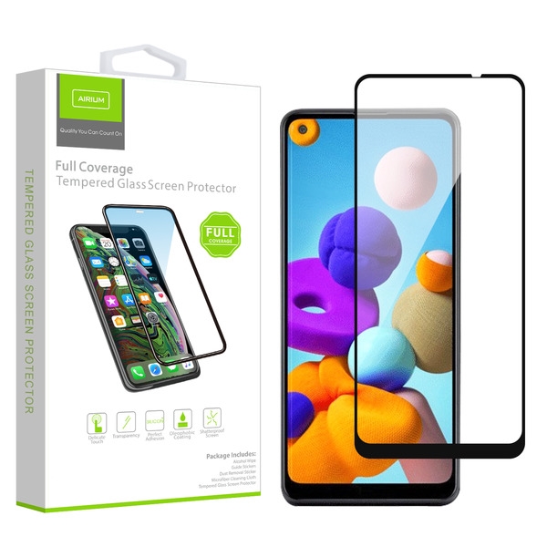 Airium Full Coverage Tempered Glass Screen Protector for Samsung Galaxy A21 - Black