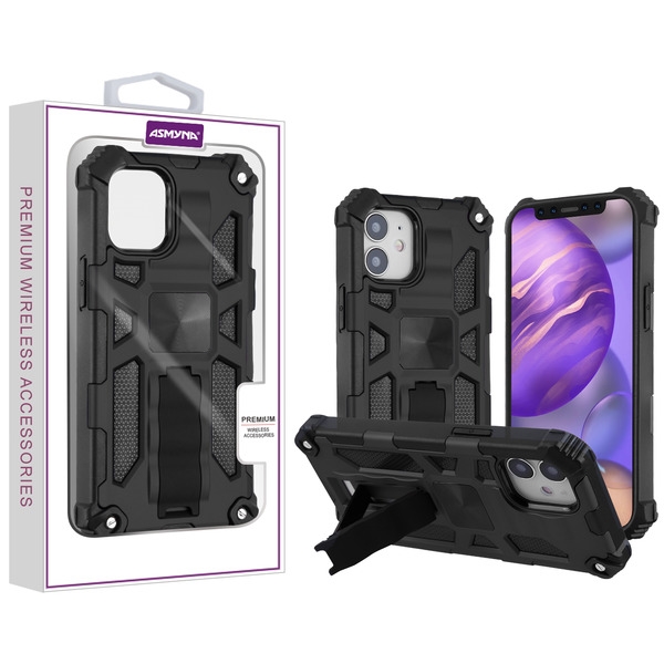 Asmyna Sturdy Hybrid Protector Cover (with Stand) for Apple iPhone 12 mini (5.4) - Black / Black