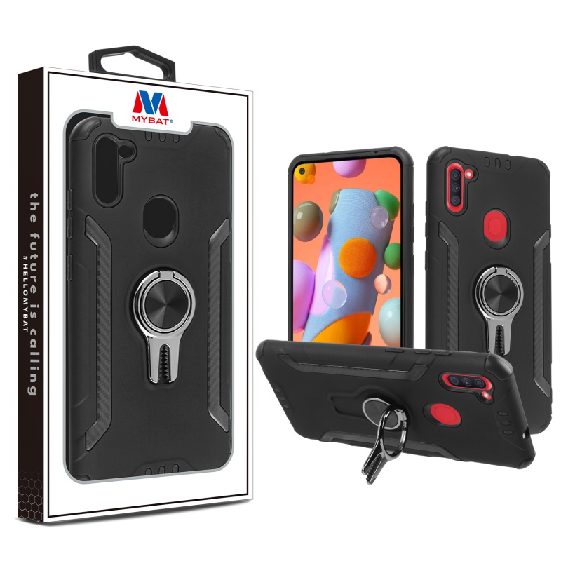 MyBat Hybrid Protector Cover (with Ring Stand) for Samsung Galaxy A11 - Black / Black