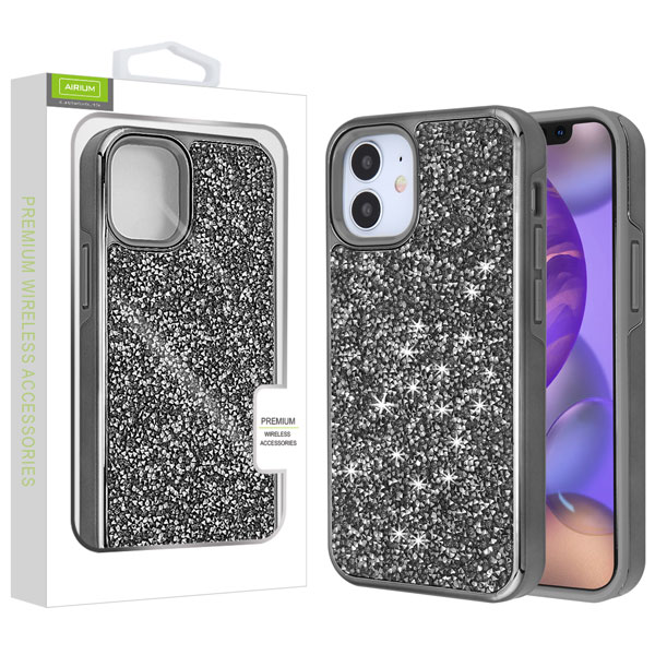 Airium Encrusted Rhinestones Hybrid Case for Apple iPhone 12 mini (5.4) - Electroplated Gun Metal / Iron Gray