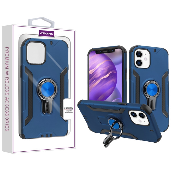 Asmyna Hybrid Protector Cover (with Ring Stand) for Apple iPhone 12 mini (5.4) - Ink Blue / Black