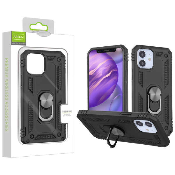Airium Anti-Drop Hybrid Protector Case (with Ring Stand) for Apple iPhone 12 mini (5.4) - Black / Black