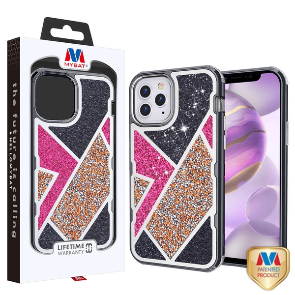 MyBat TUFF Kleer Hybrid Case for Apple iPhone 12 Pro Max (6.7) - Electroplated Black / Transparent Clear Mini Crystals & Glitter