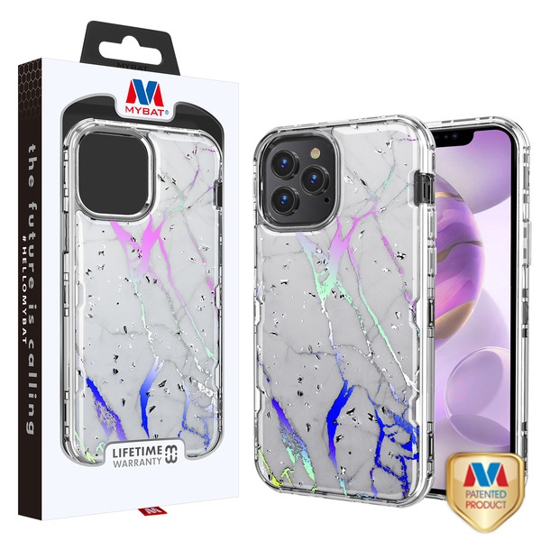 MyBat TUFF Kleer Hybrid Case for Apple iPhone 12 Pro Max (6.7) - White Marbling / Electroplating Silver