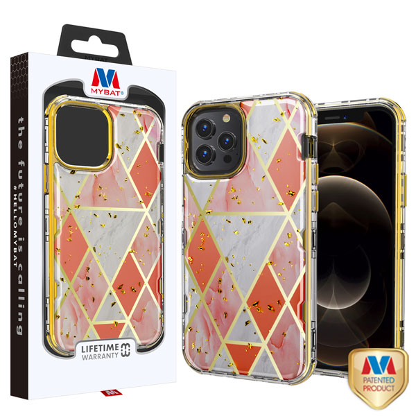 MyBat TUFF Kleer Hybrid Case for Apple iPhone 12 Pro Max (6.7) - Electroplated Pink Marble / Electroplating Gold