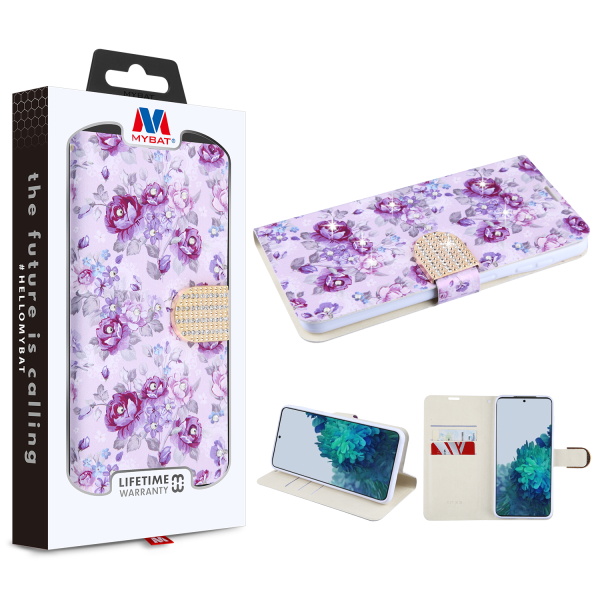 MyBat MyJacket Wallet Diamond Series for Samsung Galaxy S21 Plus - Fresh Purple Flowers