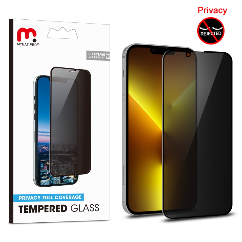MyBat Pro Privacy Full Coverage Tempered Glass Screen Protector for Apple iPhone 13 Pro (6.1) / iPhone 13 (6.1) / iPhone 14 (6.1)ÿ- Smoke