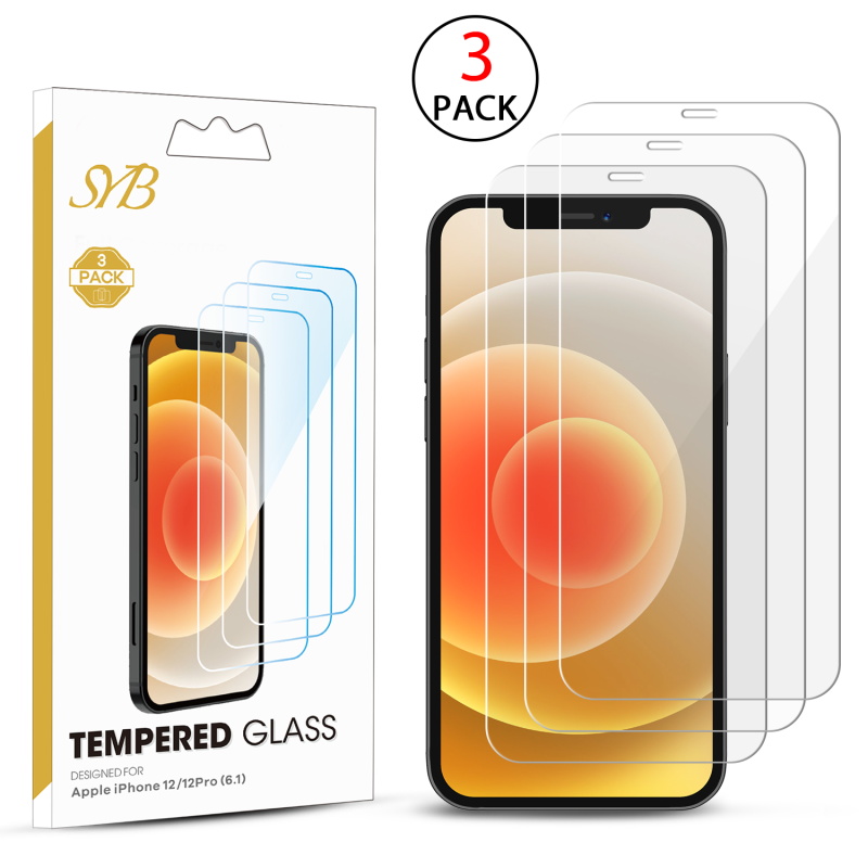 SYB Tempered Glass Screen Protector (2.5D)(3-pack) for Apple iPhone 12 Pro (6.1) / 12 (6.1) - Clear