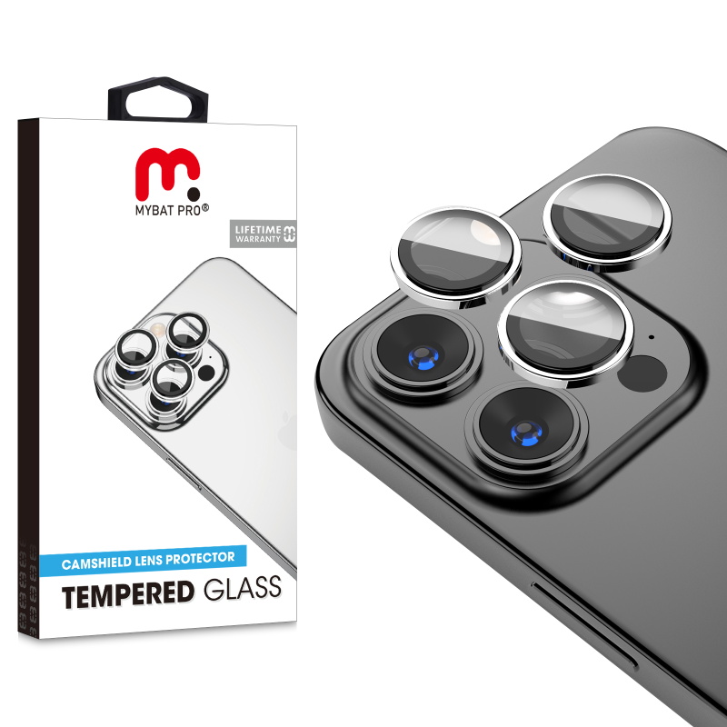 MyBat Pro Tempered Glass CamShield Lens Protector for Apple iPhone 15 Pro Max (6.7) / 15 Pro (6.1) - Silver