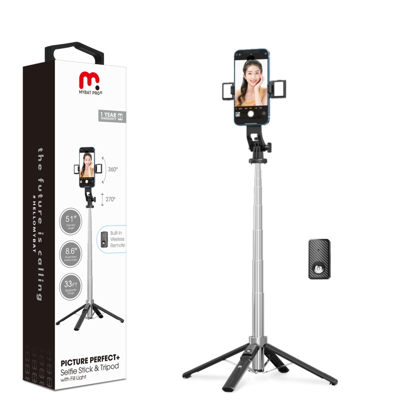 Tiktok Picture Perfect+ Selfie Stick & Tripod with Fill Light - Black