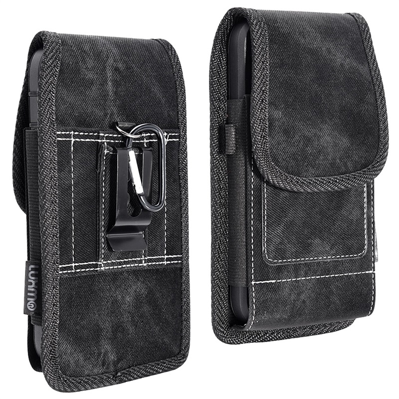 Vertical Black Denim Wallet Pouch Case Cover with Belt loop Holster Clip