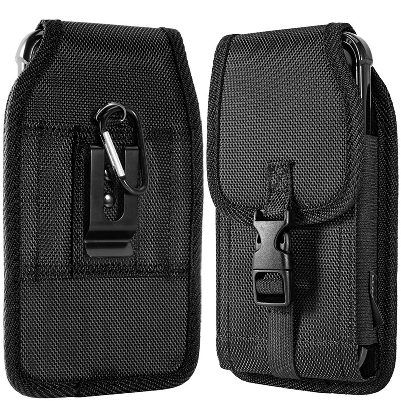 Universal Vertical Nylon Phone Case Wallet Cover Pouch Belt Magnet Clip Holster Black with Hook