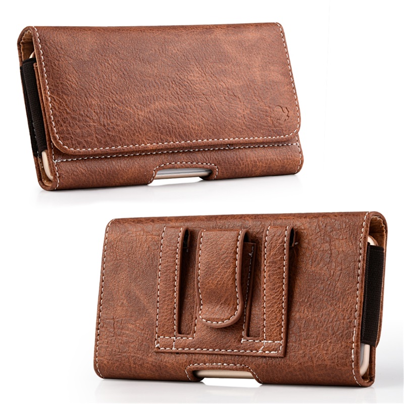 Horizontal Leather Wallet Pouch Case Cover Belt Magnet Clip Holster-Brown