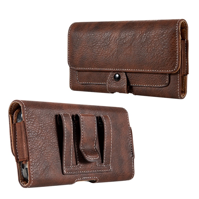 Horizontal Leather Wallet Case Cover Pouch Belt Magnet Clip Holster-Brown