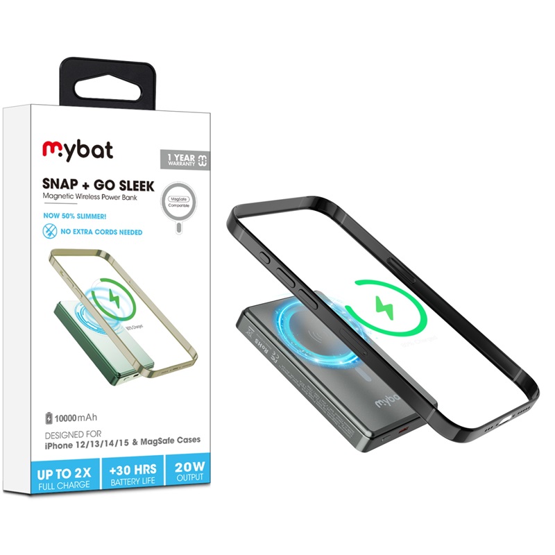 MyBat 10000mAh SNAP + GO SLEEK Magnetic Wireless Power Bank - Grey Titanium