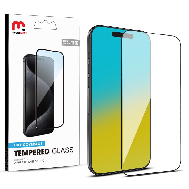 MyBat Pro Full Coverage Tempered Glass Screen Protector for Apple iPhone 16 Pro - Black