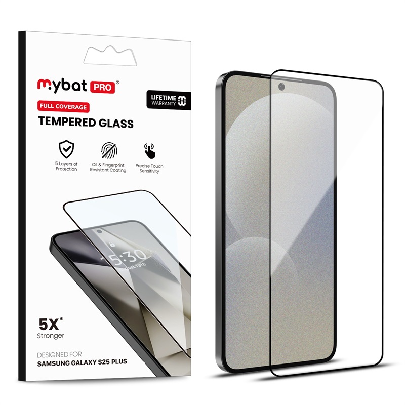 MyBat Pro Full Coverage Tempered Glass Screen Protector (Fingerprint Unlock) for Samsung Galaxy S25 Plus / Galaxy S24 Plus - Black