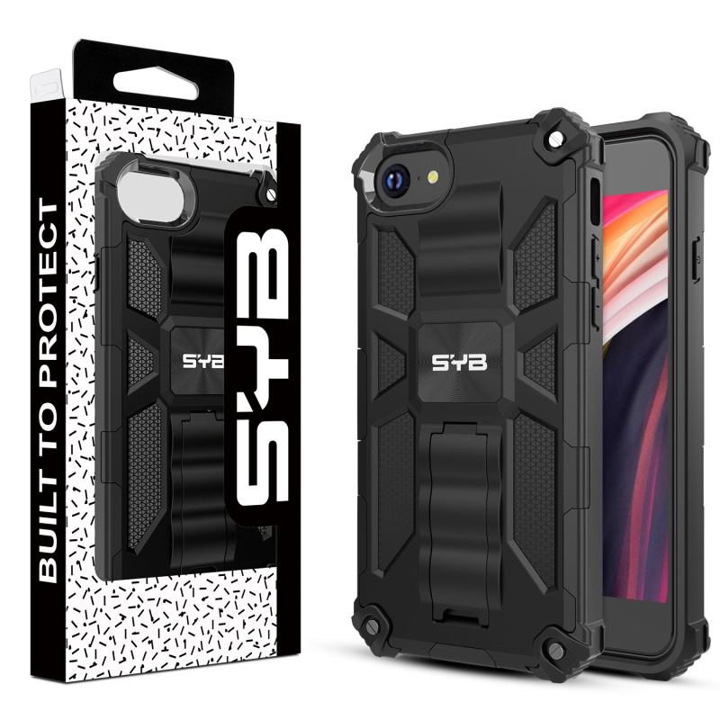 SYB Sturdy Hybrid Protector Cover (with Stand) for Apple iPhone SE (2022) / SE (2020) - Black / Black