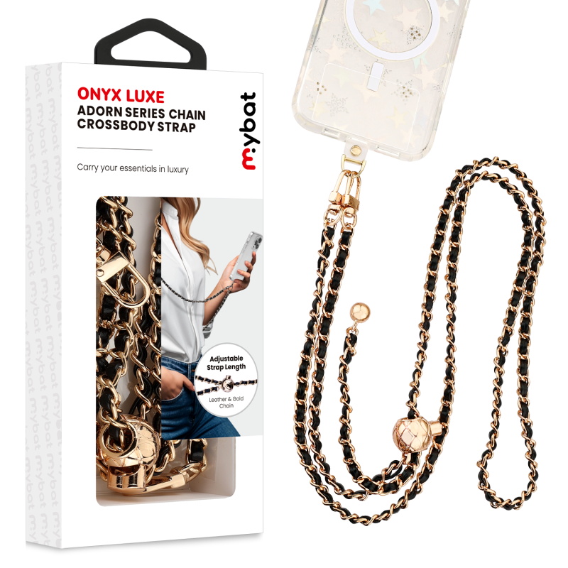 MyBat Onyx Luxe Adorn Series Chain Crossbody Phone Strap - Black / Gold