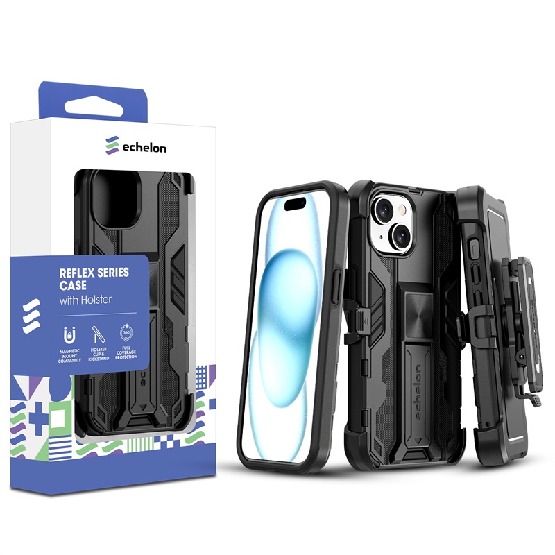 echelon Reflex Series Case with Holster for Apple iPhone 15 (6.1) - Black