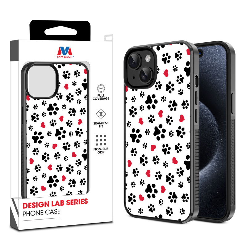 MyBat Design Lab Series Case for Apple iPhone 15 (6.1) - Paw Prints and Hearts