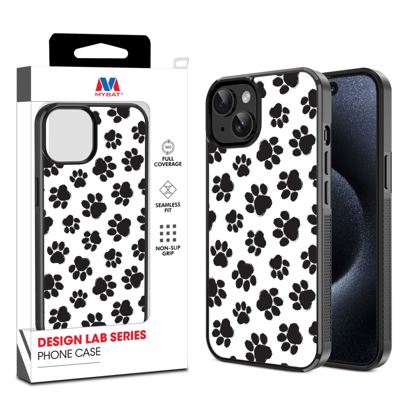 MyBat Design Lab Series Case for Apple iPhone 15 (6.1) - Black Paw Prints