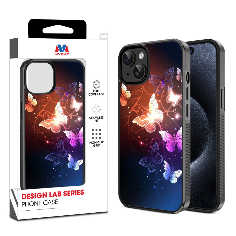 MyBat Design Lab Series Case for Apple iPhone 15 (6.1) - Neon Butterflies