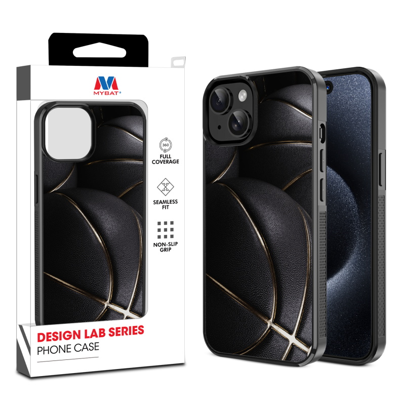 MyBat Design Lab Series Case for Apple iPhone 15 (6.1) - Black Basketballs