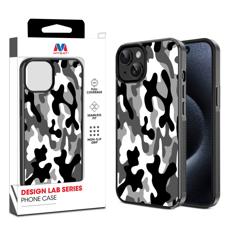 MyBat Design Lab Series Case for Apple iPhone 15 (6.1) - Black - White Camouflage