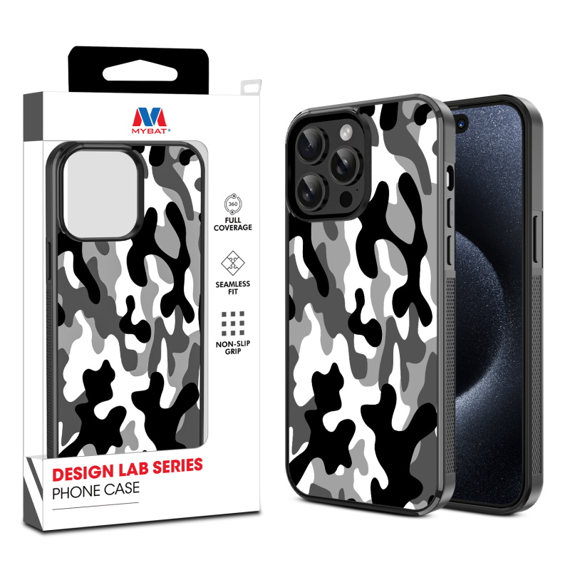 MyBat Design Lab Series Case for Apple iPhone 15 Pro (6.1) - Black - White Camouflage