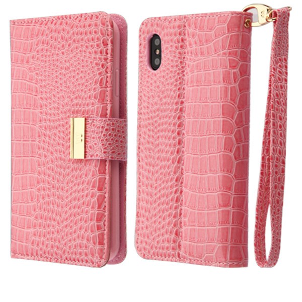 For iPhone XS Max Pink Leather Wallet Case Cover Flip Stand Embossed Clip Holder