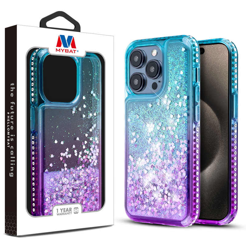 MyBat Quicksand Glitter with Diamonds Case for Apple iPhone 15 Pro - Purple Blue Gradient for Apple iPhone 15 Pro MyBat Quicksand Glitter with Diamonds Case for Apple iPhone 15 Pro - Purple Blue Gradient for Apple iPhone 15 Pro