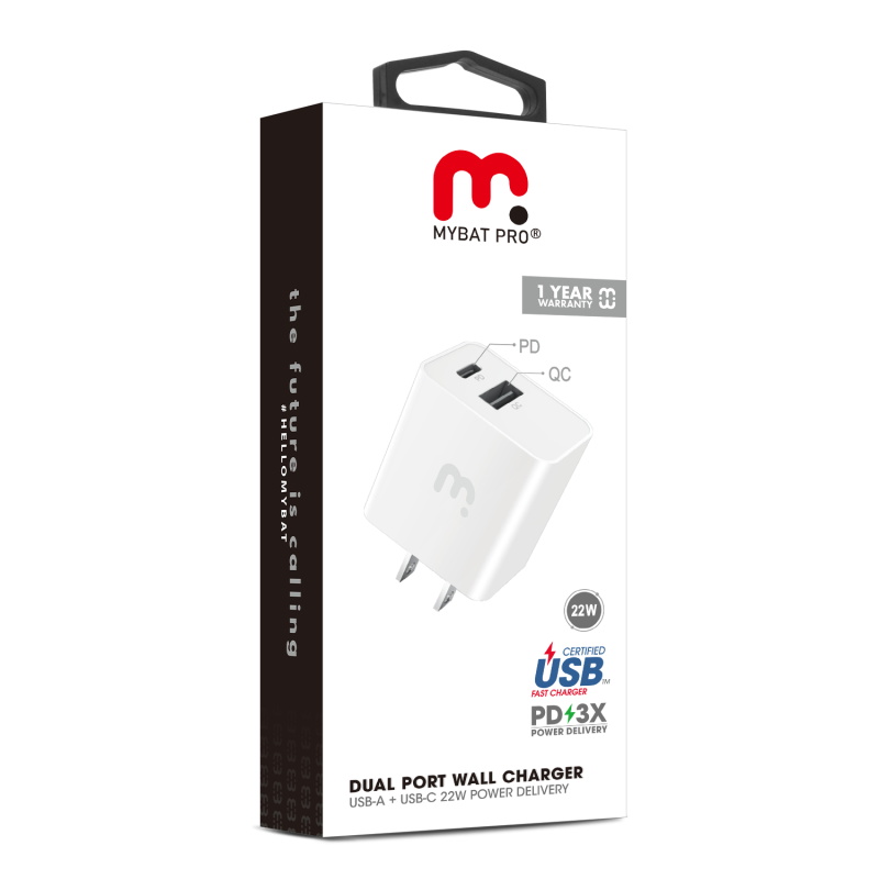 MyBat Pro Dual Port Fast Charging Power Delivery Wall Charger (22W) - White
