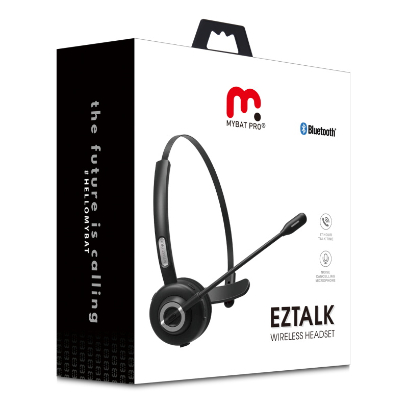 gemiddelde Boven hoofd en schouder voor de hand liggend MyBat Pro Eztalk Bluetooth Headset with Noise Cancelling Microphone - Black