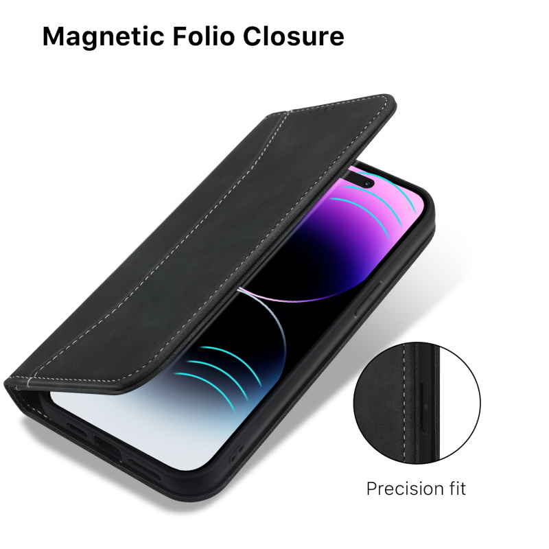 Black Leather Magnetic Wallet Case for iPhone 14 Pro MAX (6.7