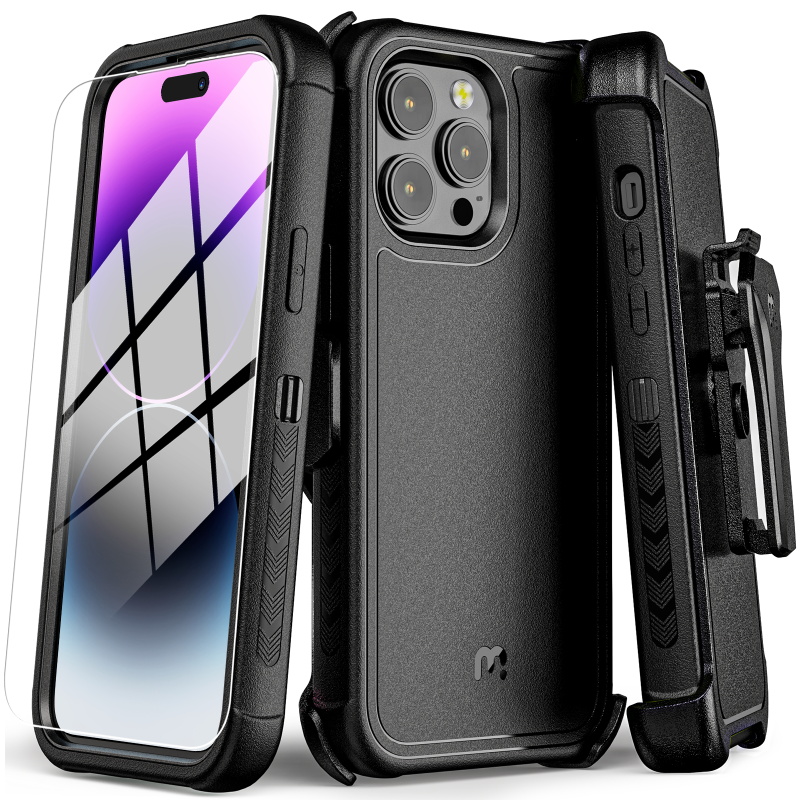 iPhone 15 Pro Max Case - Military Grade Protection - MagSafe Compatible -  with Belt Clip Holster, Kickstand & Tempered Glass Screen Protector